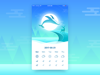 Weather app deer dream illustration lonely moon ui weather whale