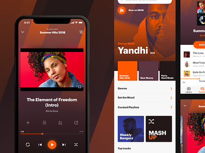 Musi - Simple Music Streaming app app art branding cards clean dark design flat graphic design icon list main page material mobile promo typography ui ux vector vibrant