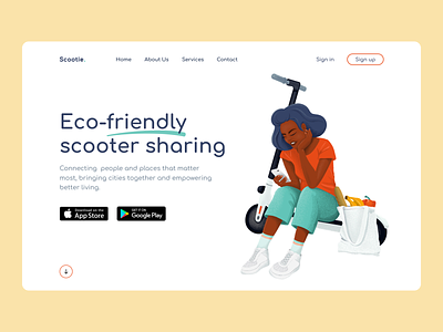 Scooter sharing landing page electric scooter home illustration landing page scooter