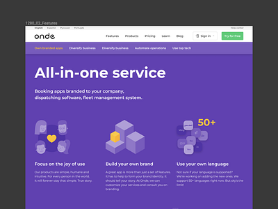 Onde features page_1 branded apps features responsive design violet website