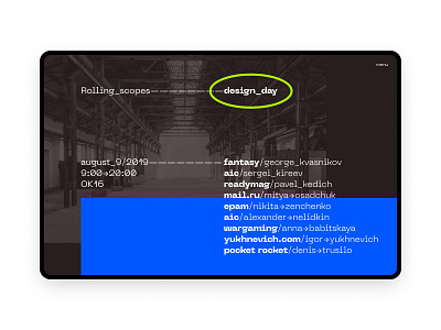 Rolling Scopes — Design Day 2019 2019 trend branding brutalism design event interaction design interface mobile product design product page responsive design responsive website typography ui ux web web design website website design