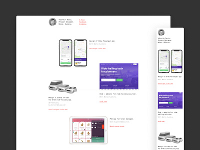 Page with my work projects 3d app design car design design illustration interaction design interface landing landing page mobile app point of sale portfolio product design product page responsive design ride hailing taxi typography ui ux
