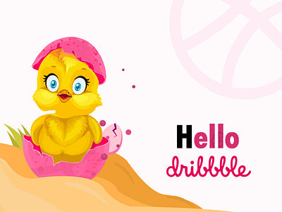 Hello Dribbble !!!! baby ducks chick dribbble ducklings first hello illustration pink shot