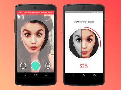 BobbleApp. Camera. Scan. android app camera capture design gallery material progress scan selfie ui ux