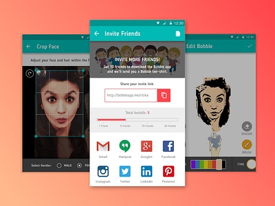 BobbleApp. Selfies to Stickers android app bobble camera design doodle invite material design mobile selfie ui ux