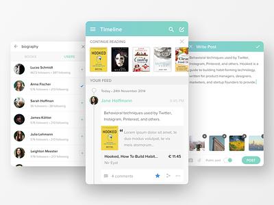 Timeline: Social Reading android app books design flat material minimal read social timeline ui ux