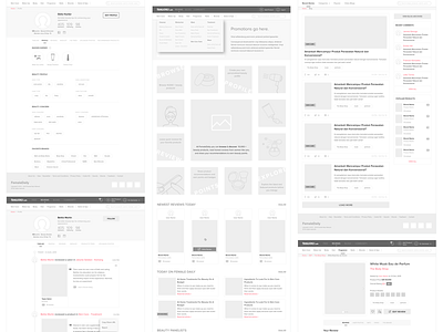 Wireframes Femaledaily architecture beauty e commerce flow landing page product profile review ux web wireframe