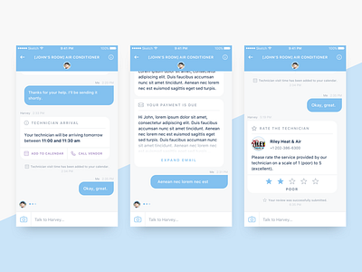 Chat app bot call card chat design email flat ios review ui ux