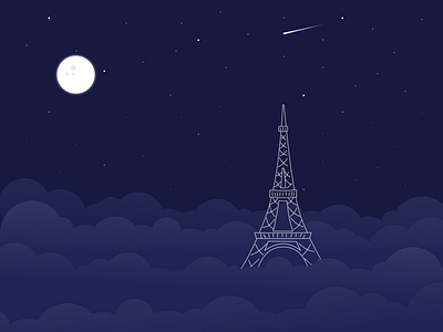 Eiffel Tower blue clean clouds dark eiffel illustration moon night paris tower