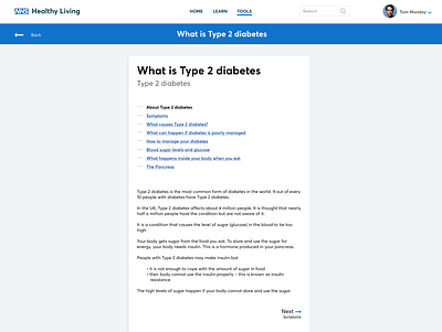 Reading Room UI app article page blue design diabetes diabetic figma health health app layout nhs typography ui uiux ux