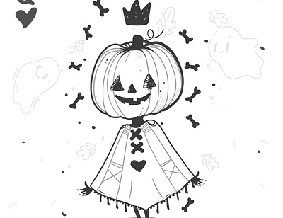 Magic pumpkin in a night Halloween. cute vector illustration *3* black and white bones cute ghost halloween happy head pumpkin scary simplistic smile vector illustration