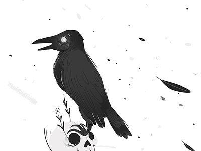 Style Hand-Drawn - vector image magic raven and skull