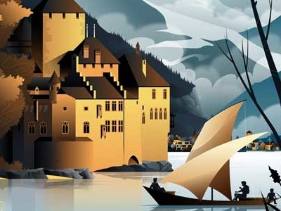 Chateau Chillon architecture boat castle landscape swiss vector