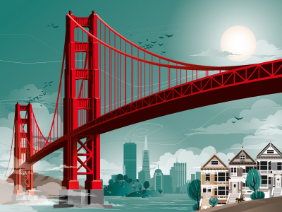 Golden Gate Bridge architecture golden gate bridge landscape san francisco skyline touristic vector