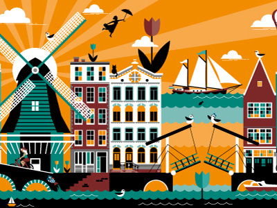 Amsterdam amsterdam architecture banner flatdesign netherlands vector