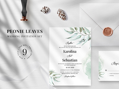 Peonie leaves Wedding Invitation