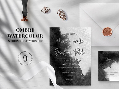 Ombre Watercolor Wedding Invitation clean clean invitation design elegant elegant invitation fresh fresh invitation