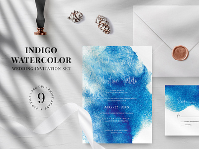 Indigo Watercolor Wedding Invitation