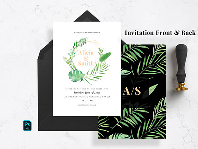 Green Tropical Wedding Invitation