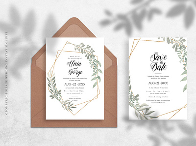 Geometric Foliage Wedding Invitation clean clean invitation design elegant elegant invitation fresh fresh invitation graphic design invitation invitation shop minimal invitation modern modern invitation