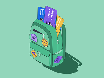 Skool is kool backpack bookbag education illustration isometric marketing online learning