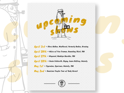 Upcoming Shows boombox handdrawn houseshows music poster sailor showflyer