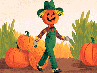Pumpkin Stroll animation art autumn fall halloween illustration paint scarecrow stroll walk walk cycle