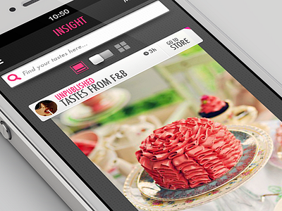Foodelicious App - Timeline black futura pink search switch tasty tray