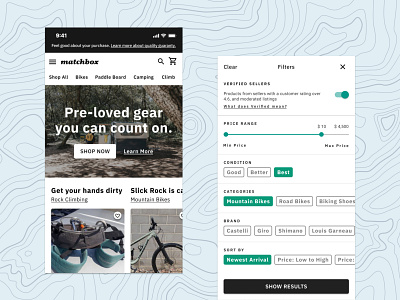Matchbox branding ecommerce filter mobile product search ui ux ux research