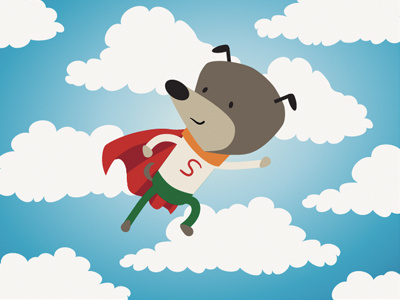 Super Dog animation children clouds cute dog flying illustration kids picture book superman vector