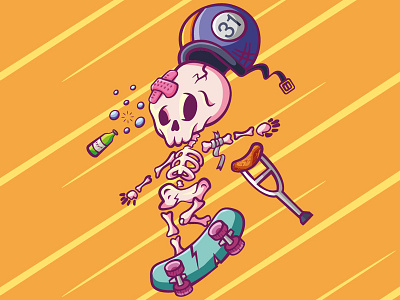 Bump 01 crash damage design flat illustration logo skate skateboard skeleton vector