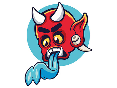 Demon Head demon design flat hell hellboy horns illustration line art oni tongue yokai