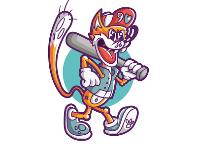 9 Lives baseball cartoon cat character design illustration line art logo skate trouble vector violent