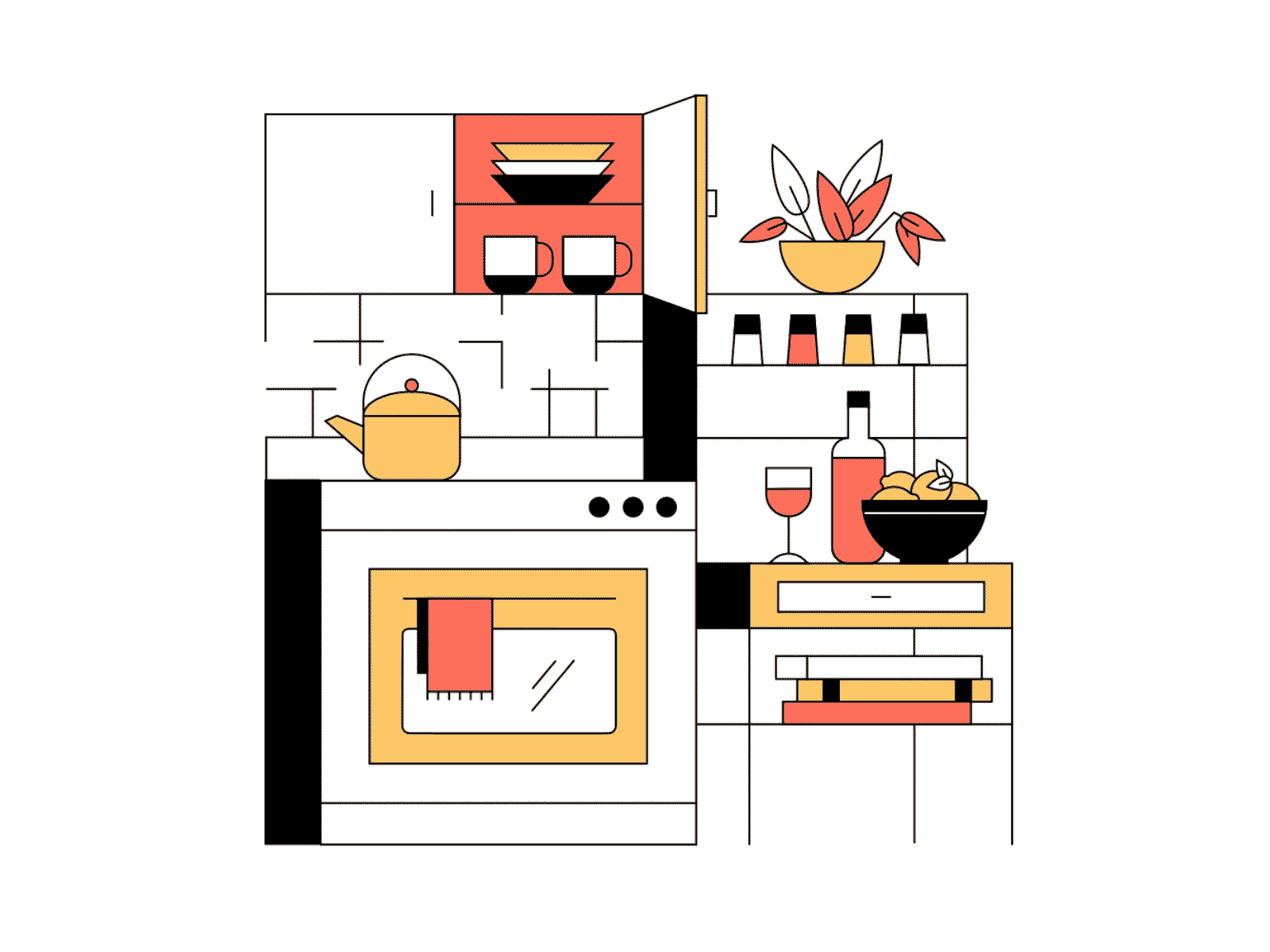 Kitchen animation design illustration kitchen lineart vector