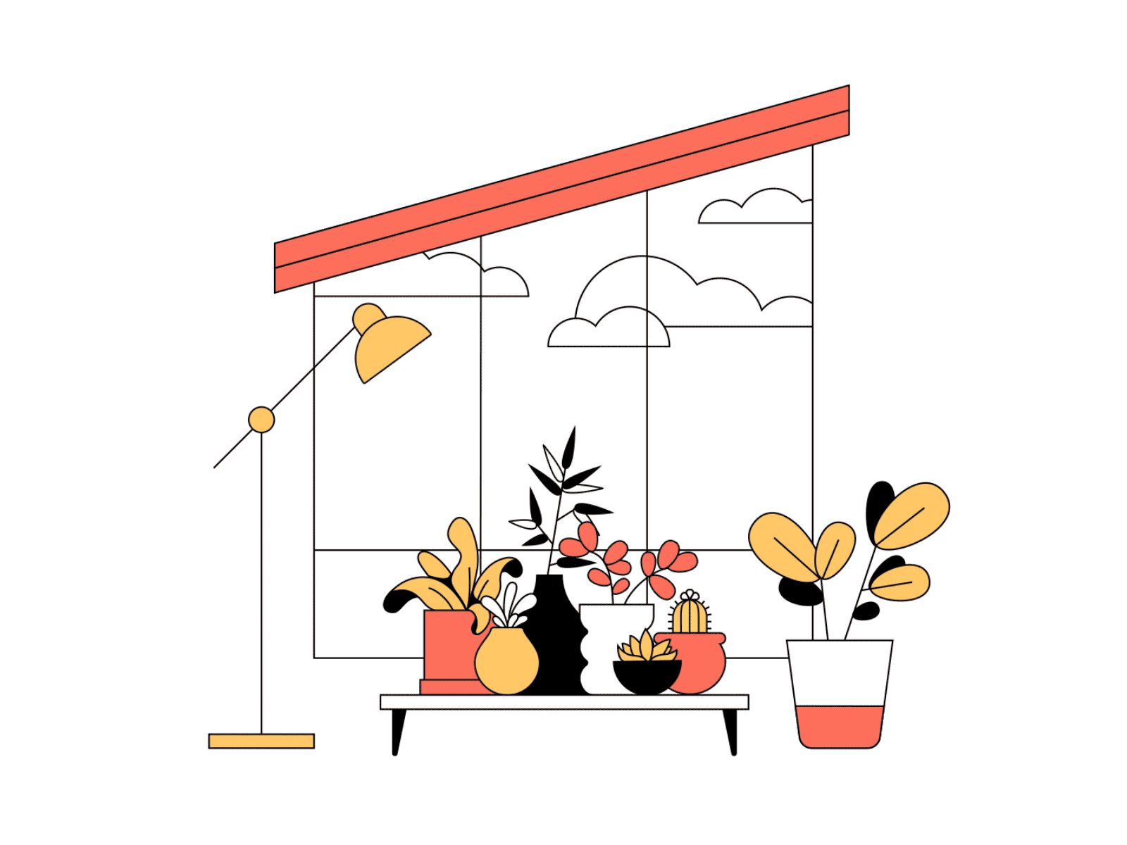 Happy plants animation design illustration line art plants vector window