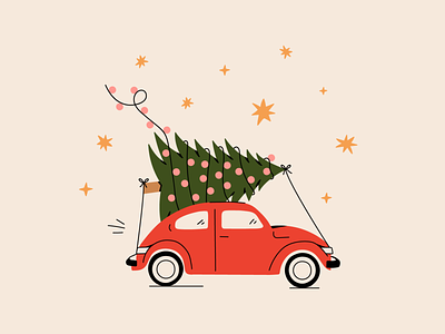 Trim the Tree bug car christmas holidays illustration lights line tree
