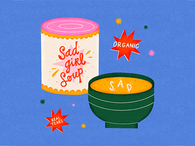 Sad Girl Soup bowl can depression design food illustration lettering line organic procreate sad soup star tears texture winter