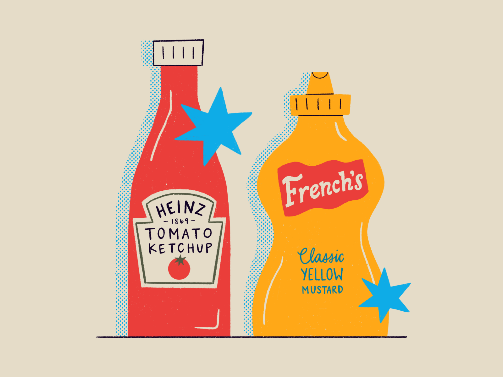 Cookout Condiments condiments cooking cookout food hamburger hot dog illustration ketchup labels line mustard procreate summer texture