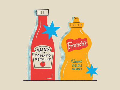 Cookout Condiments condiments cooking cookout food hamburger hot dog illustration ketchup labels line mustard procreate summer texture