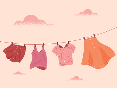 Laundry clothes clouds hanging illustration laundry shirt shorts skirt texture