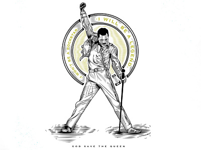 Legend design etching freddie mercury illustration lettering music queen rock vector