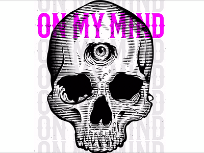 On my mind etching illustration skull vector