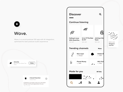 Wave | Podcast App (1/3) app audio app clean clean ui design interface minimalism minimalist minimalistic podcast ui user experience ux ux design uxui
