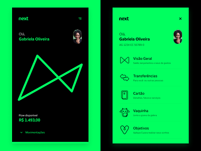 Bank app redesign app banco next bank design flat green interface minimal money next ui