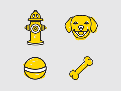 Walk -N- Roll Icons ball bone buttons dogs drawing fire hydrant icon illustrations png ui yellow