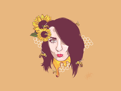 Honey character cute design girl honey illustraion procreate self portrait sunflower vector illustration vector portrait