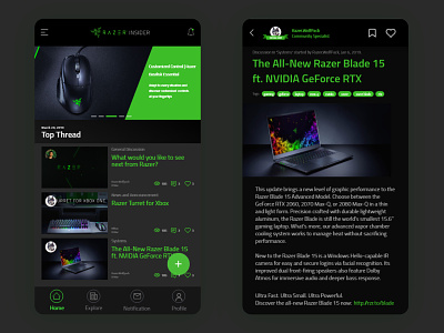 Razer Insider UI fanmade app dark mode dark ui design game interface razer ui ux