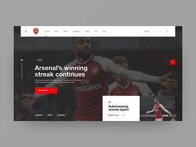 Arsenal London - redesign concept clean design football interace navigation soccer sport style typography ui ux design web