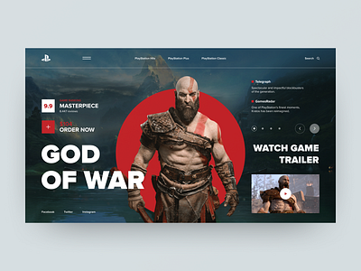 PlayStation Concept God Of War charachter colors design elements game interace layout navigation photo ps4 slide style typogaphy ui ux ui web website