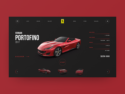 Ferrari Portofino concept redesign aitomobile auto black car cars clean design elements ferrari grid interace layout navigation sport style typography ui ux design web